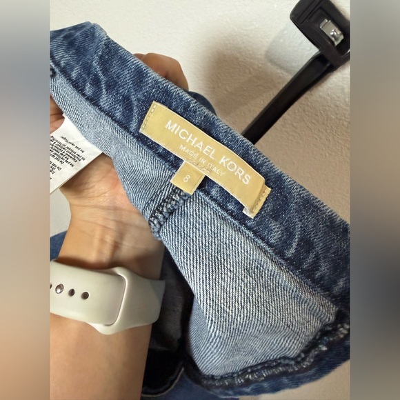 Michael Kors Denim A-Line Midi Skirt 8 Made in Italy 100% Cotton - Picture 6 of 9